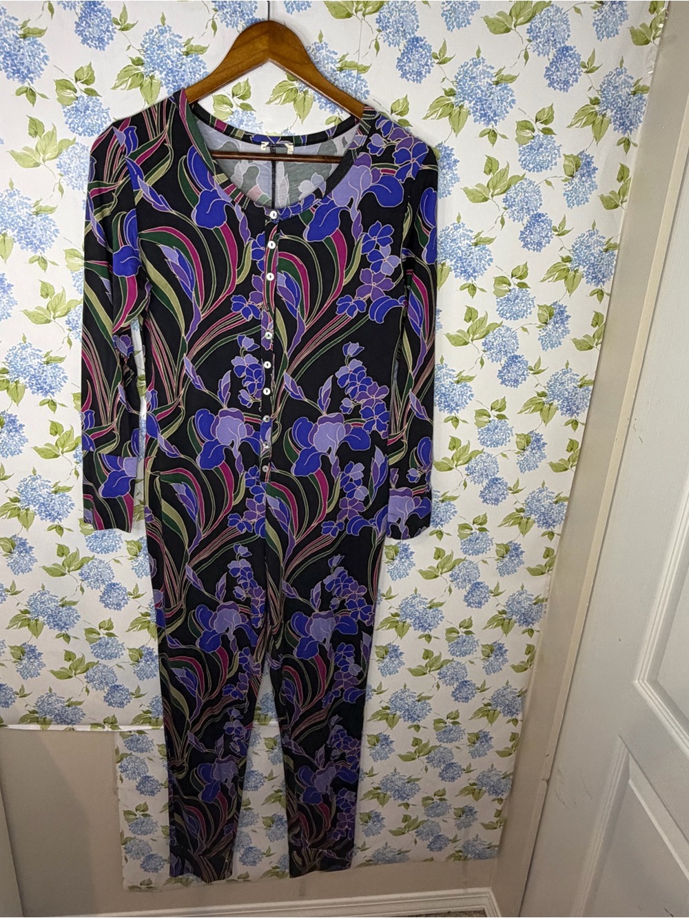 Vibrant Floral Button-Front Dress - Black with Purple & Green Print